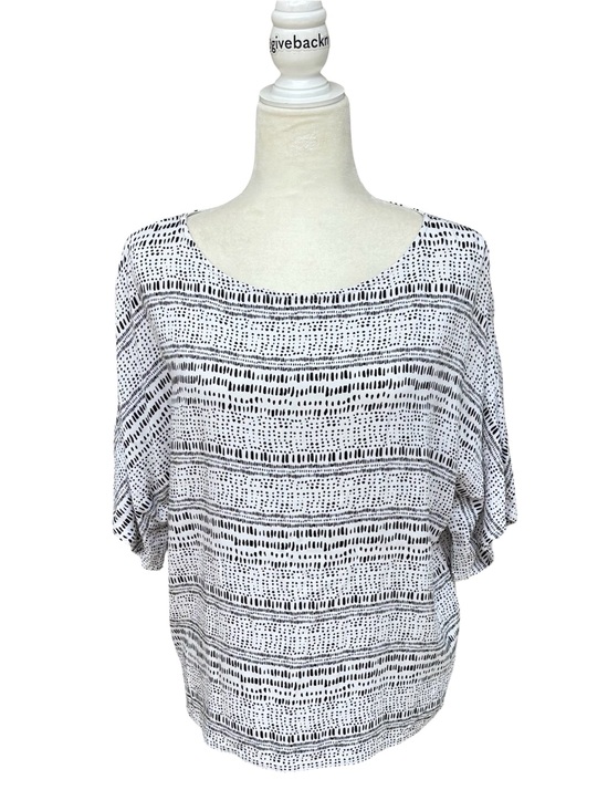 UNQ Tops - UNQ Abstract Print Scoop Neck Dolman Blouse Black White Oversized Size 40 XL